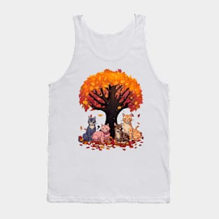 Cute Cats Fall Autumn Season Maple Leaf Tree Lovers Pumpkin Tank Top